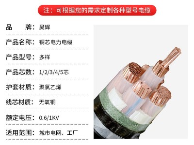 昊辉电力电缆无氧铜芯电缆厂家0.6/1KV低压国标铜芯电力电缆线图4