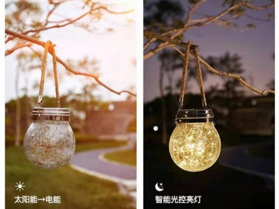 太阳能灯户外灯庭院灯创意裂纹防水小夜灯家用装饰灯玻璃挂树灯图3