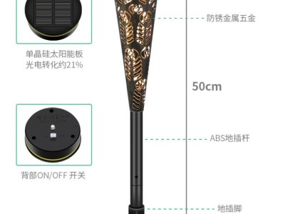 跨境太阳能锥形地插灯 LED花园灯 镂空太阳能庭院别墅景观草坪灯图5