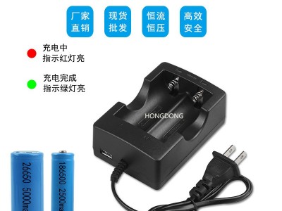 26650双灯双槽锂电池充电器线充 18650双槽线充4.2V 800MA带USB图1