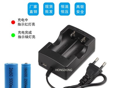 26650双灯双槽锂电池充电器线充 18650双槽线充4.2V 800MA带USB图3