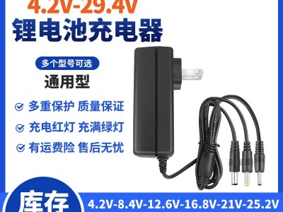 4.2v8.4V12.6V14.6V16.8V21v1A一拖3个接口圆头18650锂电 池充电器图1