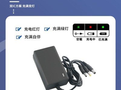 4.2v8.4V12.6V14.6V16.8V21v1A一拖3个接口圆头18650锂电 池充电器图4