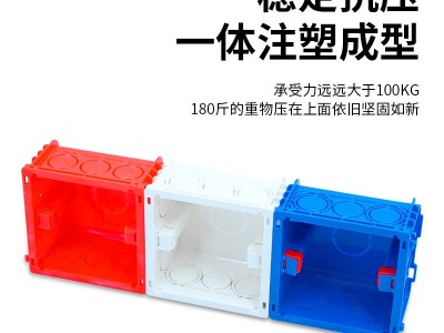 白蓝红PVC接线盒贯通式连扣盒三色开关安装墙壁开关面板86底盒图2