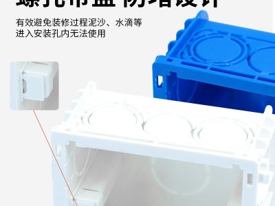 白蓝红PVC接线盒贯通式连扣盒三色开关安装墙壁开关面板86底盒图1