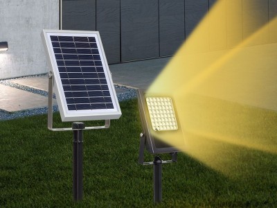 跨境遥控太阳能壁灯屋檐花园草坪灯50W户外防水路灯庭院RGB投光灯图4