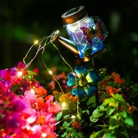 亚马逊新品太阳能铁艺花洒户外防水庭院装饰地插花园水壶灯梅森罐