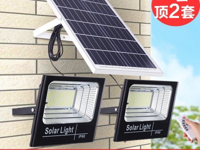 厂家现货LED太阳能一拖二户外庭院灯长续航0电费农村太阳能投光灯图1