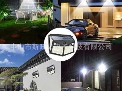 新款 260LED 双感应太阳能壁灯四面发光人体感应灯户外庭院灯图4