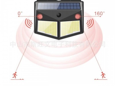 新款 260LED 双感应太阳能壁灯四面发光人体感应灯户外庭院灯图2