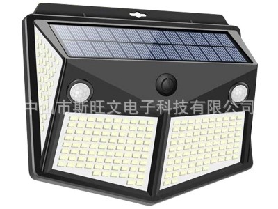 新款 260LED 双感应太阳能壁灯四面发光人体感应灯户外庭院灯图3