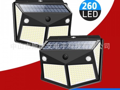 新款 260LED 双感应太阳能壁灯四面发光人体感应灯户外庭院灯图1