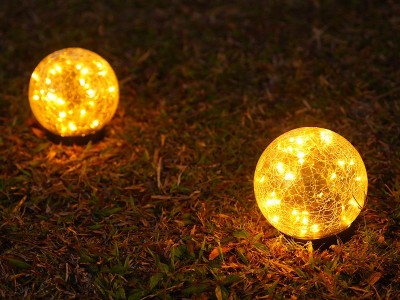 跨境太阳能玻璃球地插灯30led暖光裂纹玻璃地埋灯 户外花园草坪灯图3