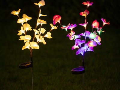 太阳能新款20led蝴蝶兰花灯仿真树枝地插灯户外庭院光纤花草坪灯图3
