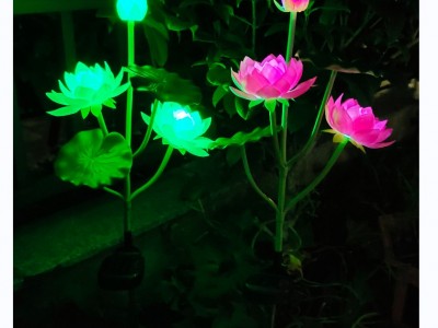 太阳能彩色变色荷花灯 led地插荷花莲花灯装饰草坪灯3led仿真花灯图4