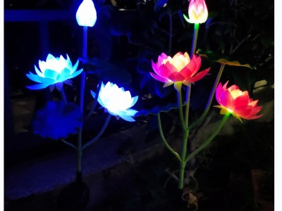 太阳能彩色变色荷花灯 led地插荷花莲花灯装饰草坪灯3led仿真花灯图2